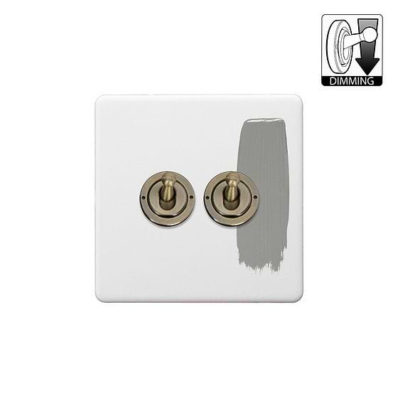 Soho Lighting Primed Paintable 2 Gang Dimming Toggle Switch with Antique Brass Switch
