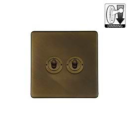Vintage Brass 2 Gang Dimming Toggle Switch
