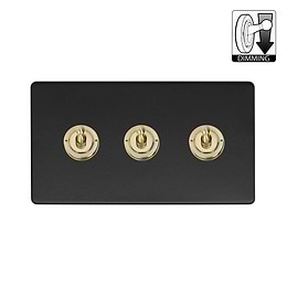 Matt Black and Brass 3 Gang Dimming Toggle Switch

