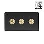 Matt Black and Brass 3 Gang Dimming Toggle Switch
