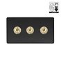 Soho Lighting Lighting Matt Black & Brushed Brass 3 Gang Dimming Toggle Switch