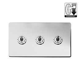 Polished Chrome 3 Gang Dimming Toggle Switch
