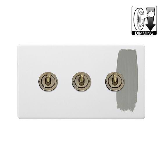 Soho Lighting Primed Paintable 3 Gang Dimming Toggle Switch with Antique Brass Switch