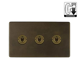 Vintage Brass 3 Gang Dimming Toggle Switch
