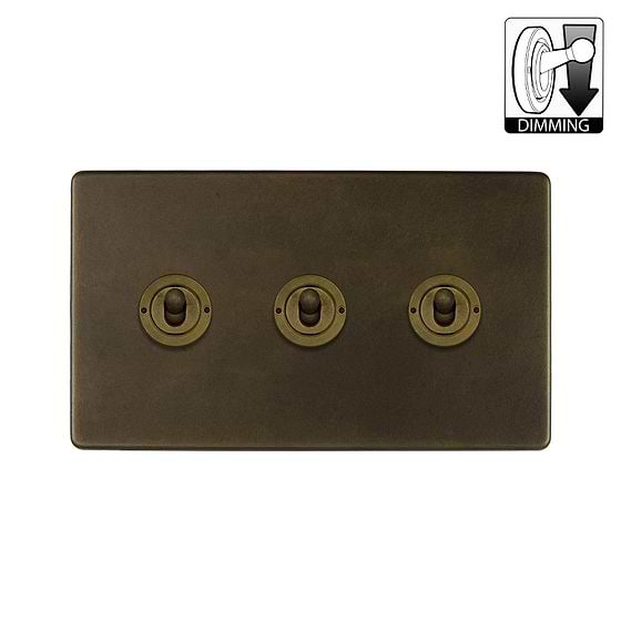 Vintage Brass 3 Gang Dimming Toggle Switch

