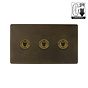 Vintage Brass 3 Gang Dimming Toggle Switch
