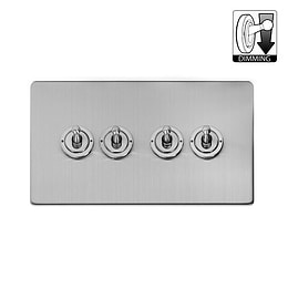 Brushed Chrome 4 Gang Dimming Toggle Switch
