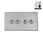 Brushed Chrome 4 Gang Dimming Toggle Switch
