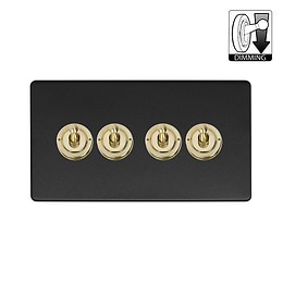 Matt Black and Brass 4 Gang Dimming Toggle Switch
