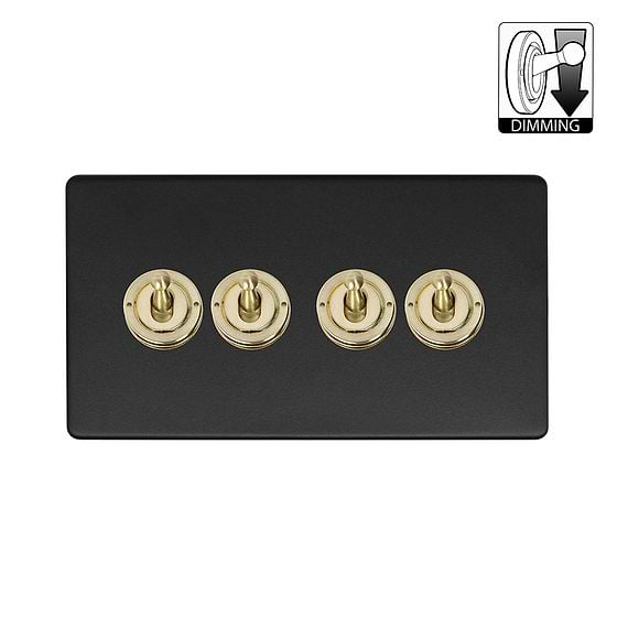 Soho Lighting Lighting Matt Black & Brushed Brass 4 Gang Dimming Toggle Switch