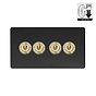 Matt Black and Brass 4 Gang Dimming Toggle Switch
