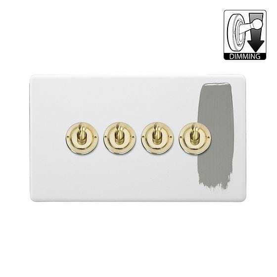 Soho Lighting Primed Paintable 4 Gang Dimming Toggle Switch with Brushed Brass Switch