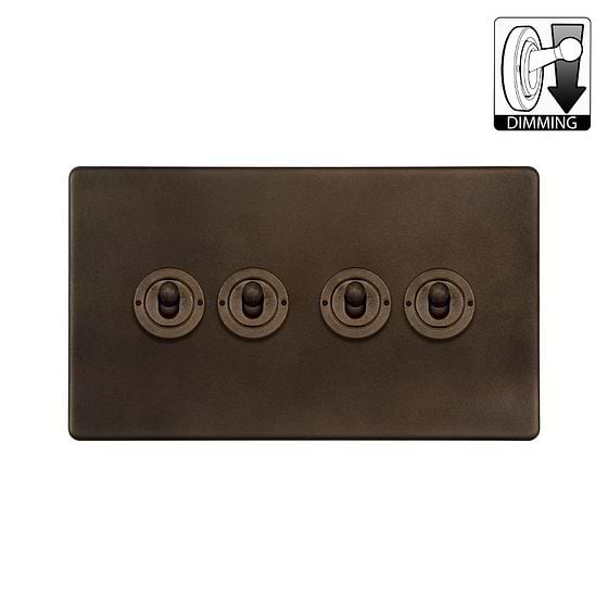 Soho Lighting Vintage Brass 4 Gang Dimming Toggle Switch