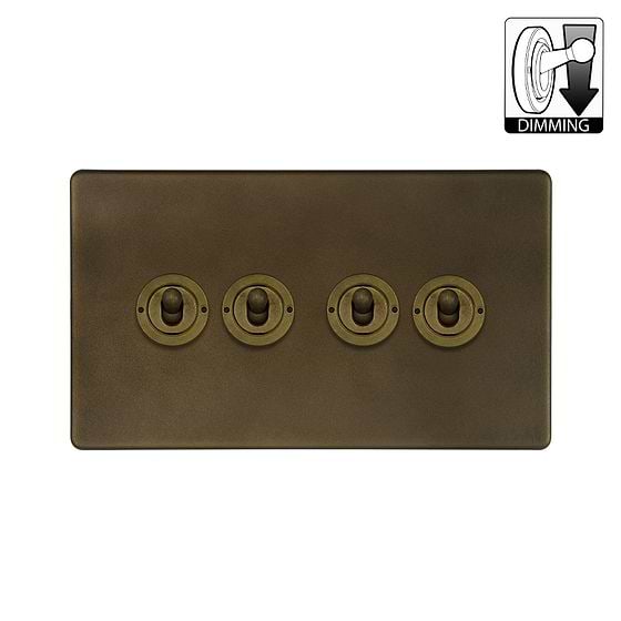 Vintage Brass 4 Gang Dimming Toggle Switch
