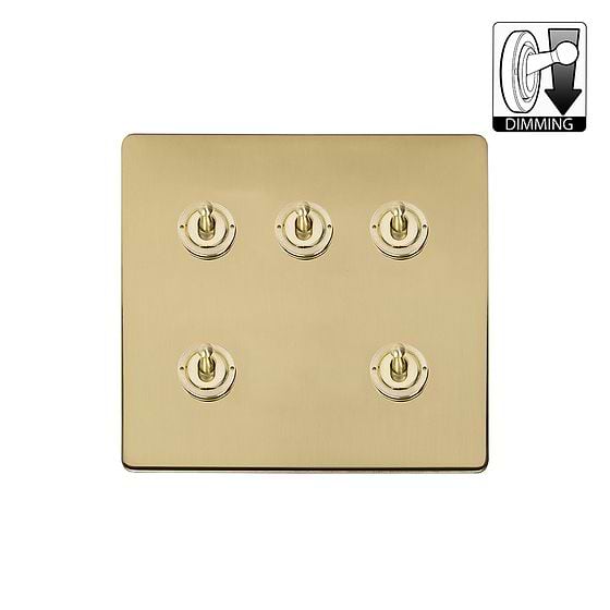 Brushed Brass 5 Gang Dimming Toggle Switch

