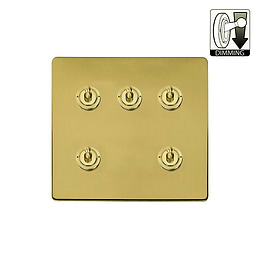 Brushed Brass 5 Gang Dimming Toggle Switch

