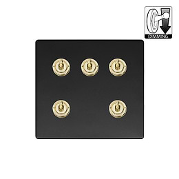 Matt Black and Brass 5 Gang Dimming Toggle Switch
