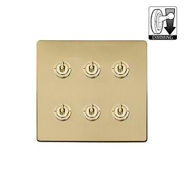 Brushed Brass 6 Gang Dimming Toggle Switch
