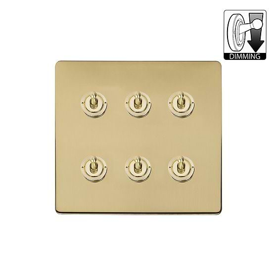 Soho Lighting Brushed Brass 6 Gang Dimming Toggle Switch