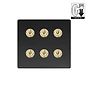 Matt Black and Brass 6 Gang Dimming Toggle Switch
