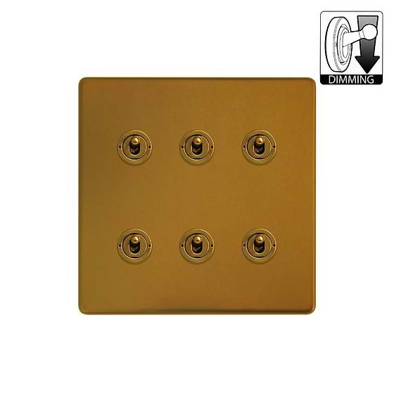 Antique Gold 6 Gang Dimming Toggle Switch
