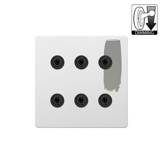 Soho Lighting Primed Paintable 6 Gang Dimming Toggle Switch with Matt Black Switch