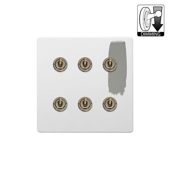 Soho Lighting Primed Paintable 6 Gang Dimming Toggle Switch with Antique Brass Switch
