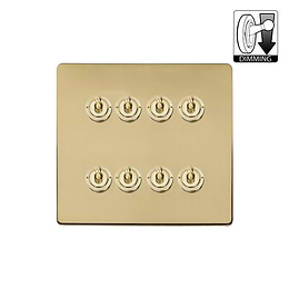 Brushed Brass 8 Gang Dimming Toggle Switch
