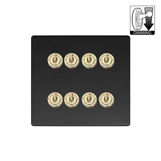 Soho Lighting Lighting Matt Black & Brushed Brass 8 Gang Dimming Toggle Switch