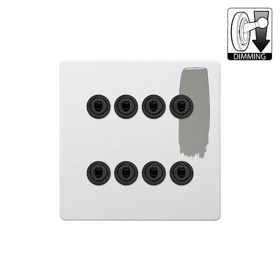 Soho Lighting Primed Paintable 8 Gang Dimming Toggle Switch with Matt Black Switch