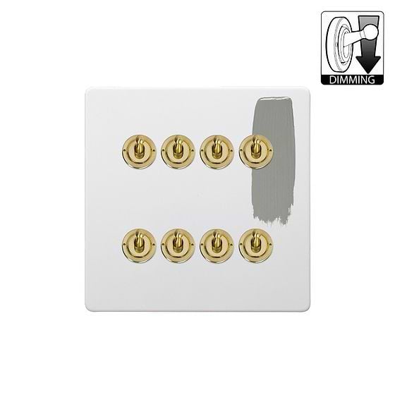 Soho Lighting Primed Paintable 8 Gang Dimming Toggle Switch with Brushed Brass Switch