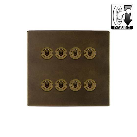 Vintage Brass 8 Gang Dimming Toggle Switch
