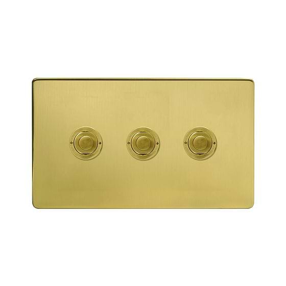 Soho Lighting Brushed Brass 3 Gang 6A 2 Way Push Button Switch