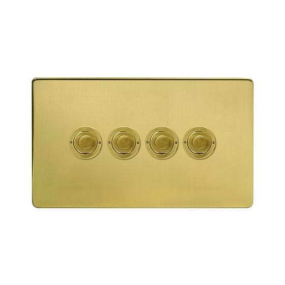 Soho Lighting Brushed Brass 4 Gang 6A 2 Way Push Button Switch