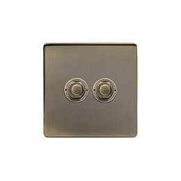 Soho Lighting Antique Brass 2 Gang 6A 2 Way Retractive Push Button Switch