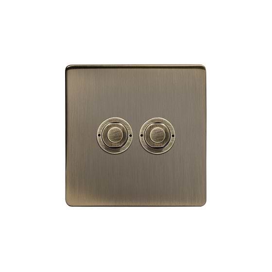 Soho Lighting Antique Brass 2 Gang 6A 2 Way Retractive Push Button Switch