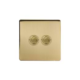Soho Lighting Brushed Brass 2 Gang 6A 2 Way Retractive Push Button Switch
