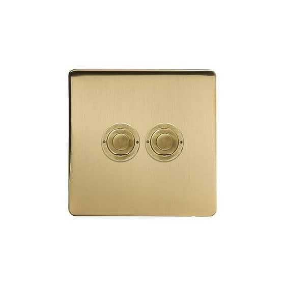 Soho Lighting Brushed Brass 2 Gang 6A 2 Way Retractive Push Button Switch