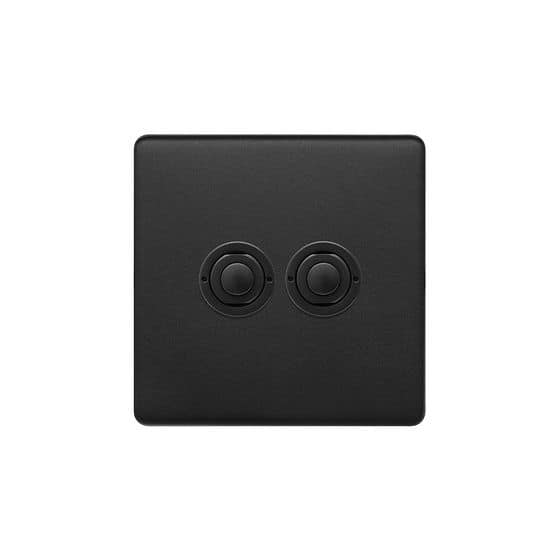 Soho Lighting Matt Black 2 Gang 6A 2 Way Retractive Push Button Switch