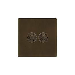 Soho Lighting Vintage Brass 2 Gang 6A 2 Way Retractive Push Button Switch