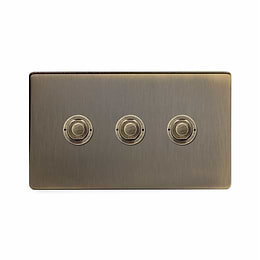 Soho Lighting Antique Brass 3 Gang 6A 2 Way Retractive Push Button Switch