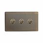 Soho Lighting Antique Brass 3 Gang 6A 2 Way Retractive Push Button Switch