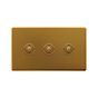 Soho Lighting Antique Gold 3 Gang 6A 2 Way Retractive Push Button Switch