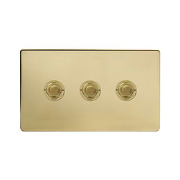 Soho Lighting Brushed Brass 3 Gang 6A 2 Way Retractive Push Button Switch