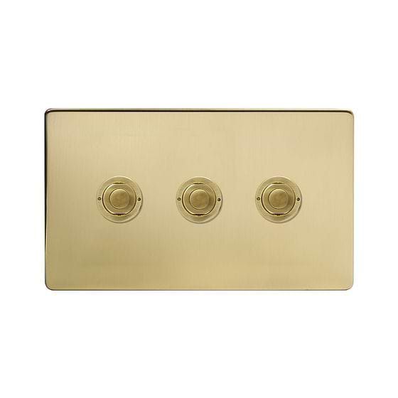 Soho Lighting Brushed Brass 3 Gang 6A 2 Way Retractive Push Button Switch