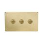 Soho Lighting Brushed Brass 3 Gang 6A 2 Way Retractive Push Button Switch