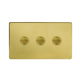 Soho Lighting Brushed Brass 3 Gang 6A 2 Way Retractive Push Button Switch