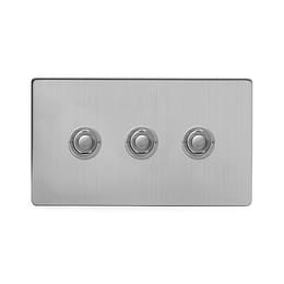 Soho Lighting Brushed Chrome 3 Gang 6A 2 Way Retractive Push Button Switch