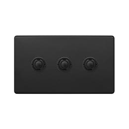 Soho Lighting Matt Black 3 Gang 6A 2 Way Retractive Push Button Switch
