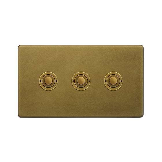 Soho Lighting Old Brass 3 Gang 6A 2 Way Retractive Push Button Switch
